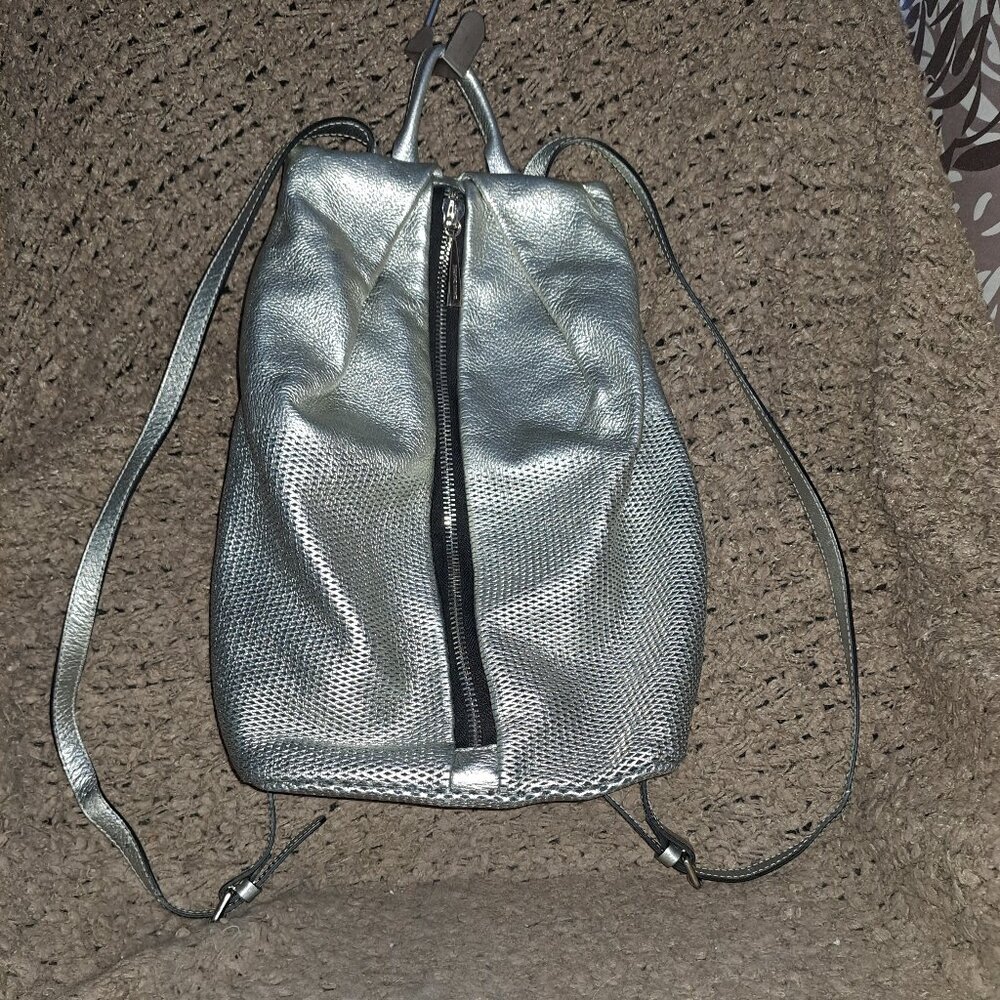 GIANNI CHIARINI-Silver Leather Lined Backpack-Perforated Lower Half-Near Mint